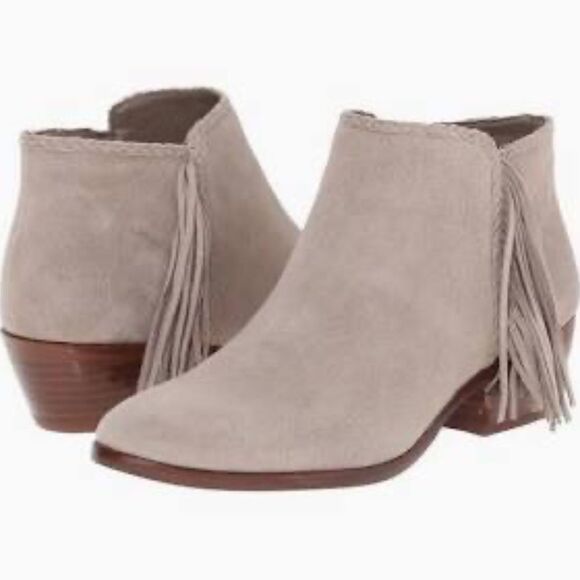 Sam Edelman Paige Taupe Suede Fringe Detail Booties Sz 6.5 - Picture 1 of 8